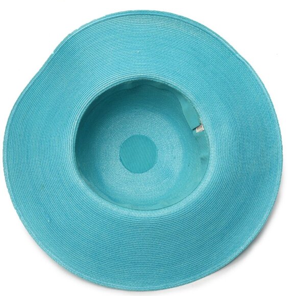 Vintage Large Straw Sun Hat Union Made USA Flower Light Blue Vacation Beach - Picture 5 of 8